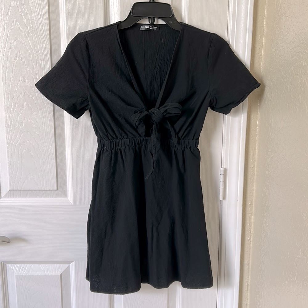 SHEIN, black dress with tie in front, short sleeve, size small, never worn